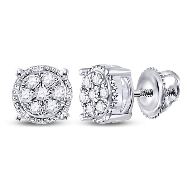 Round Diamond Flower Cluster Earrings 1/6 Cttw 10KT White Gold