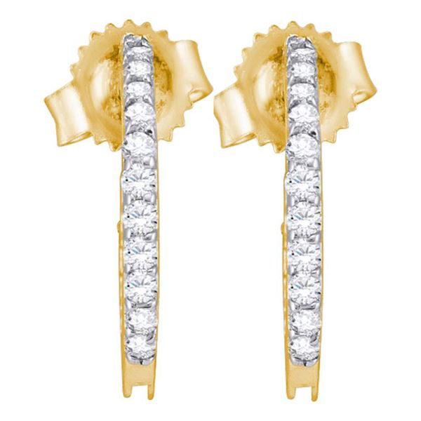 Round Pave-set Diamond Single Row Hoop Earrings 1/4 Cttw 14KT Yellow Gold