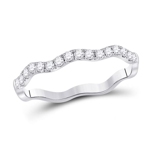 Round Diamond Wavy Stackable Band Ring 1/4 Cttw 10KT White Gold