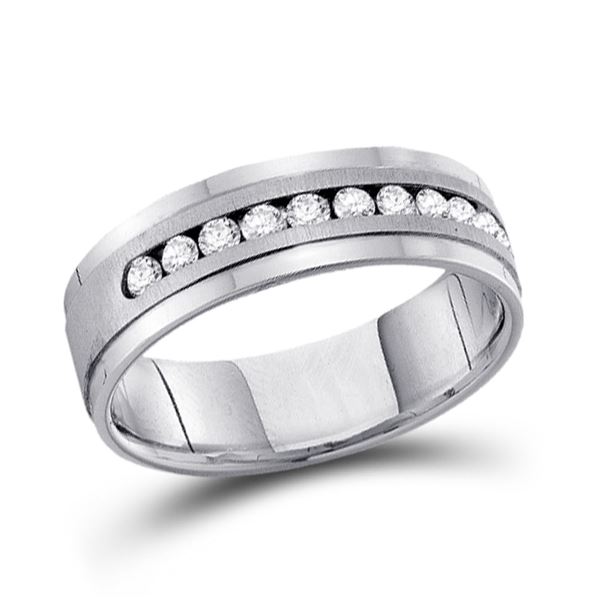 Machine Set Round Diamond Wedding Channel Band Ring 1/2 Cttw 14KT White Gold