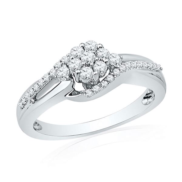 Round Diamond Flower Cluster Ring 1/3 Cttw 10KT White Gold