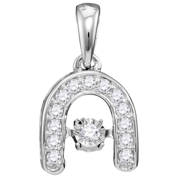 Round Diamond Moving Twinkle Solitaire Horseshoe Pendant 1/8 Cttw 10KT White Gold