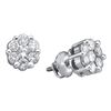 Image 1 : Round Diamond Flower Cluster Stud Earrings 1 Cttw 14KT White Gold