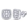 Image 1 : Round Diamond Square Cluster Earrings 1 Cttw 14KT White Gold