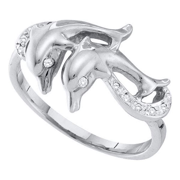 Round Diamond Double Dolphin Accent Ring 1/20 Cttw 10KT White Gold