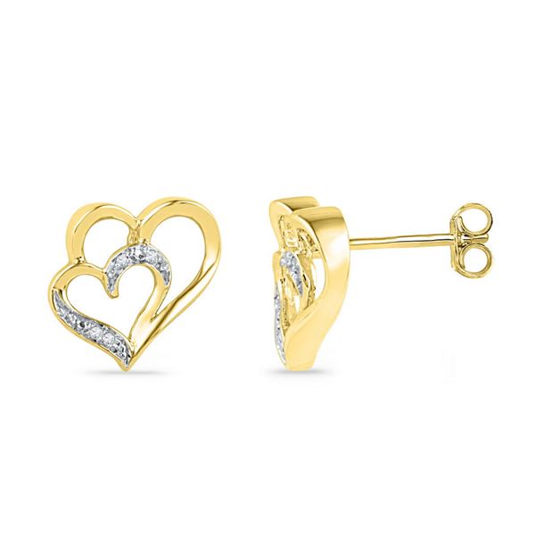 Round Diamond Heart Earrings .03 Cttw 10KT Yellow Gold