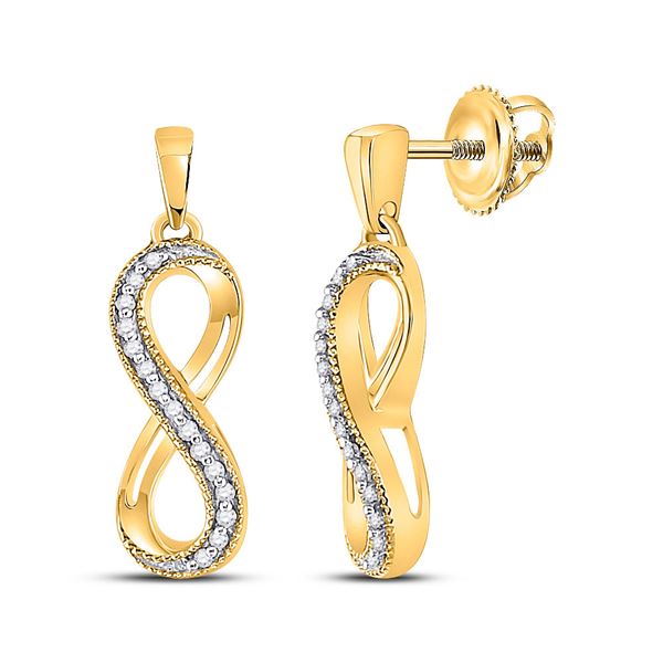 Round Diamond Infinity Dangle Earrings 1/10 Cttw 10KT Yellow Gold