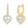 Image 1 : Round Diamond Heart Dangle Hoop Earrings 1/4 Cttw 10KT Yellow Gold