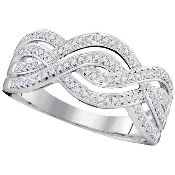 Round Diamond Wave Crossover Band Ring 1/4 Cttw 10KT White Gold