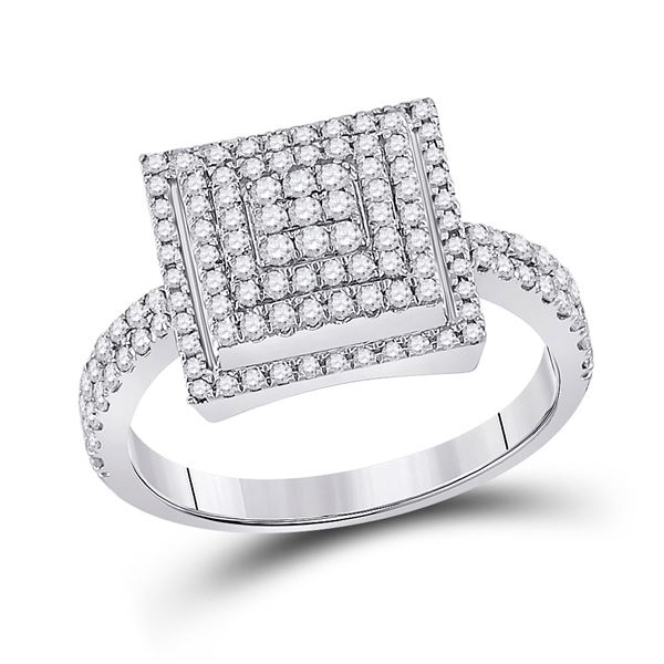 Round Diamond Square Cluster Ring 1/2 Cttw 10KT White Gold