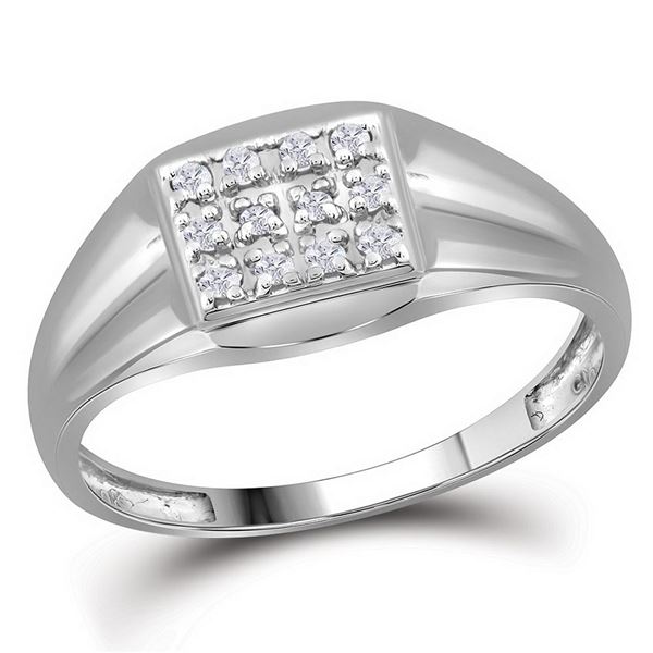 Round Diamond Square Cluster Ring 1/8 Cttw 10KT White Gold