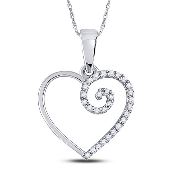 Round Diamond Clef Heart Pendant 1/10 Cttw 10KT White Gold
