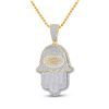 Image 1 : Baguette Diamond Eye Fatima Hamsa Charm Pendant 1-1/2 Cttw 14KT Yellow Gold