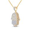 Image 2 : Baguette Diamond Eye Fatima Hamsa Charm Pendant 1-1/2 Cttw 14KT Yellow Gold