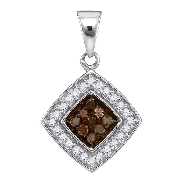 Round Brown Diamond Square Pendant 1/4 Cttw 10KT White Gold