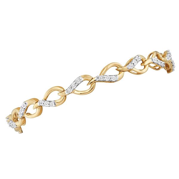 Round Diamond Linked Teardrop Fashion Bracelet 1/6 Cttw 10KT Yellow Gold
