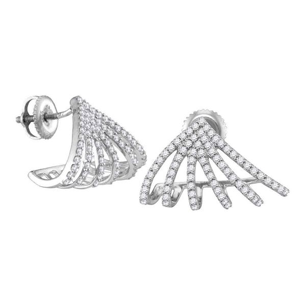Round Diamond Half J Hoop Cuff Earrings 5/8 Cttw 10KT White Gold