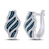 Image 1 : Round Blue Color Enhanced Diamond Spiral Stripe Hoop Earrings 1/3 Cttw 10KT White Gold