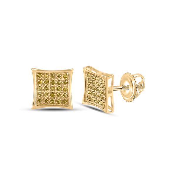 Round Yellow Color Enhanced Diamond Cluster Earrings 1/6 Cttw 10KT Yellow Gold