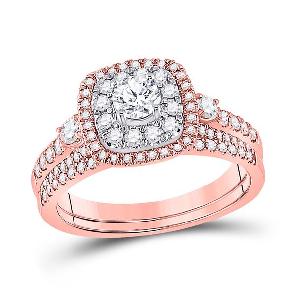 Diamond Bridal Wedding Ring Band Set 1 Cttw 14KT Rose Gold