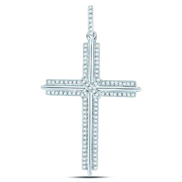 Round Diamond Roman Cross Charm Pendant 1/4 Cttw 10KT White Gold