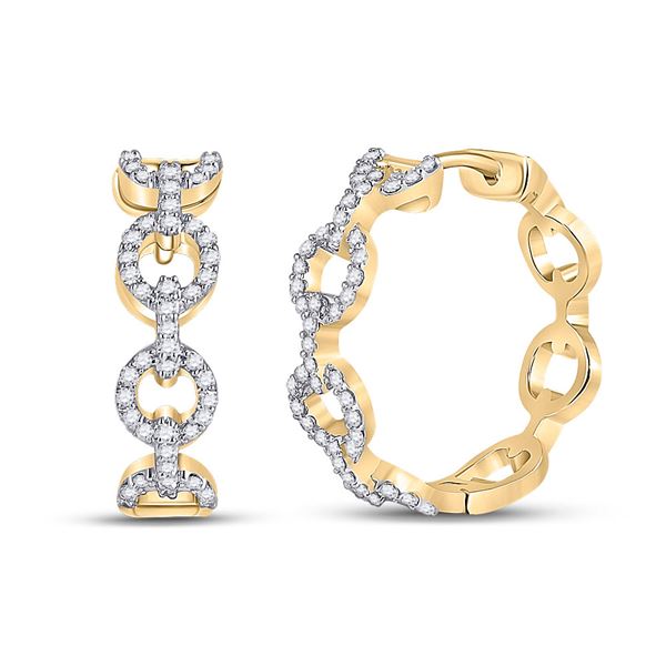 Round Diamond Cable Link Hoop Earrings 1/3 Cttw 10KT Yellow Gold