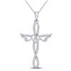 Image 1 : Round Diamond Cross Heart Winged Pendant 1/5 Cttw 10KT White Gold