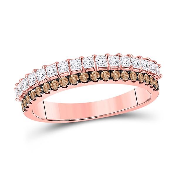 Round Brown Diamond Anniversary Band Ring 3/4 Cttw 10KT Rose Gold