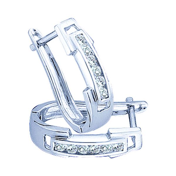 Round Diamond Oblong Hoop Earrings 1/5 Cttw 10KT White Gold