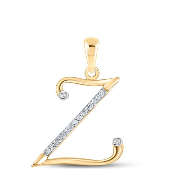 Round Diamond Initial Z Letter Pendant 1/12 Cttw 10KT Yellow Gold