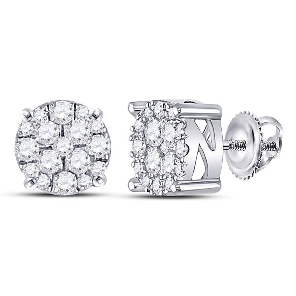 Round Diamond Fashion Cluster Earrings 1/4 Cttw 10KT White Gold