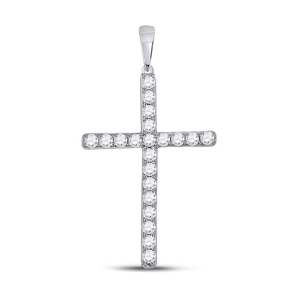 Round Diamond Cross Pendant 1/2 Cttw 10KT White Gold