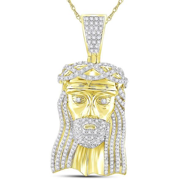 Round Diamond Jesus Face Charm Pendant 3 Cttw 10KT Yellow Gold