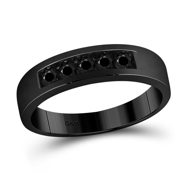 Round Black Color Enhanced Diamond Gunmetal Wedding Band Ring 5/8 Cttw 10KT White Gold