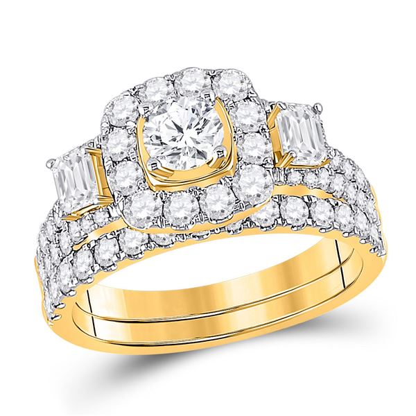 Diamond Bridal Wedding Ring Band Set 2 Cttw 14KT Yellow Gold