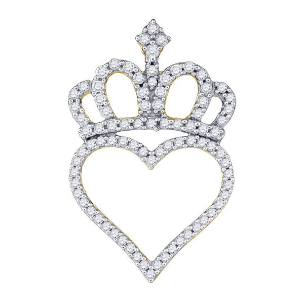 Round Diamond Crown Heart Pendant 1/3 Cttw 10KT Yellow Gold