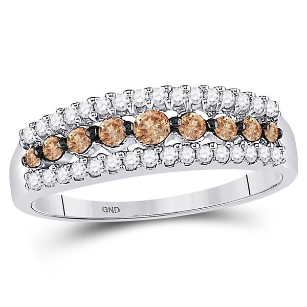 Round Brown Diamond Triple Row Band Ring 1/2 Cttw 10KT White Gold