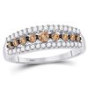 Image 1 : Round Brown Diamond Triple Row Band Ring 1/2 Cttw 10KT White Gold