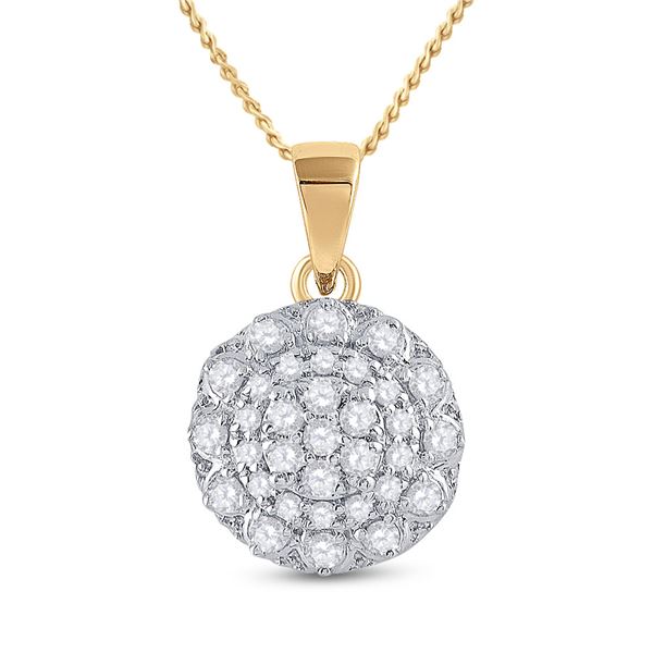 Round Diamond Flower Cluster Pendant 1/3 Cttw 14KT Yellow Gold