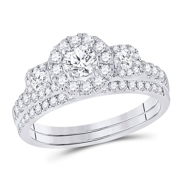 Diamond Bridal Wedding Ring Band Set 1 Cttw 14KT White Gold