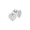 Image 1 : Round Diamond Heart Frame Cluster Stud Earrings 3/4 Cttw 14KT White Gold