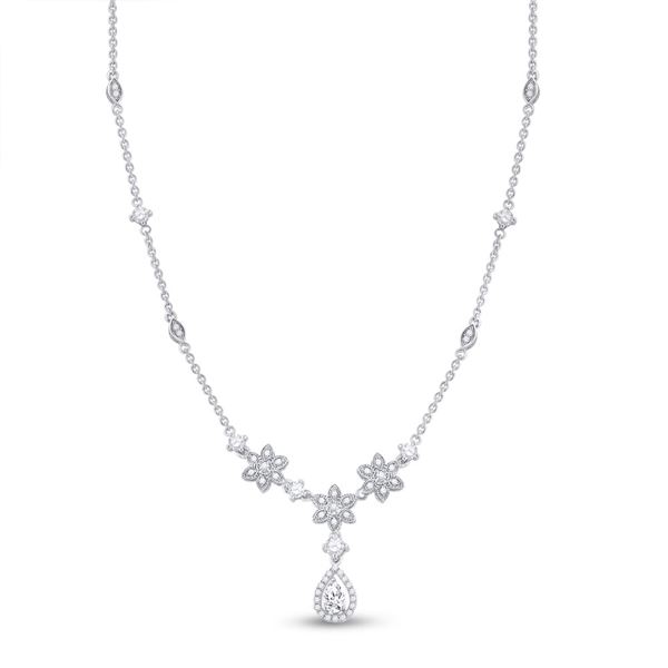 Pear Diamond Flower Teardrop Necklace 7/8 Cttw 14KT White Gold