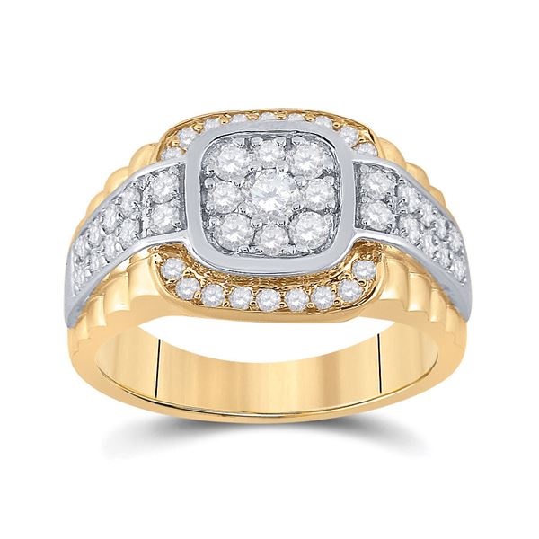 Round Diamond Ribbed Square Cluster Ring 1-1/4 Cttw 10KT Two-tone Gold