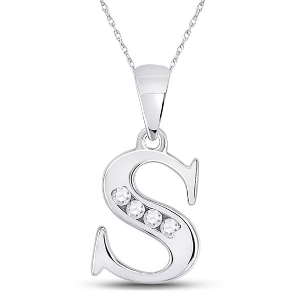 Round Diamond S Initial Letter Pendant 1/20 Cttw 10KT White Gold
