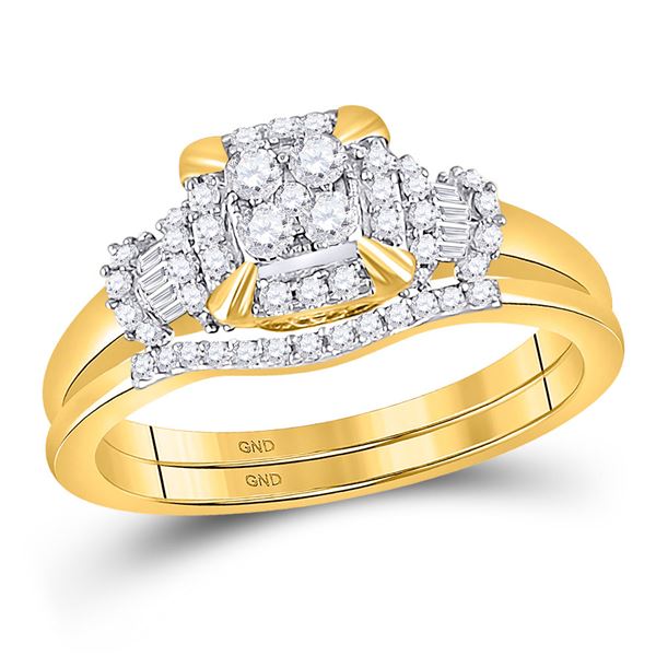 Diamond Square Bridal Wedding Ring Band Set 3/8 Cttw 10KT Yellow Gold