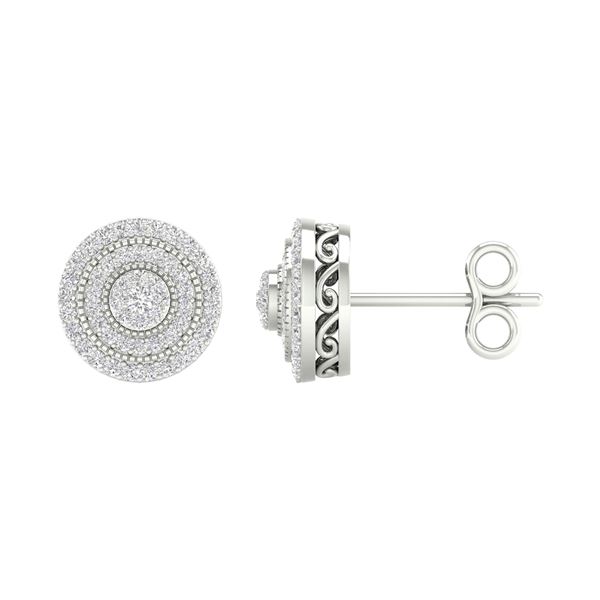 Round Diamond Cluster Earrings 1/2 Cttw 14KT White Gold