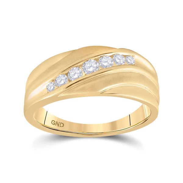 Round Diamond Diagonal Wedding Band Ring 1/2 Cttw 10KT Yellow Gold