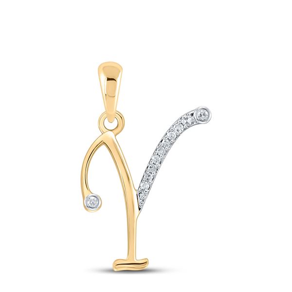 Round Diamond I Initial Letter Pendant 1/20 Cttw 10KT Yellow Gold