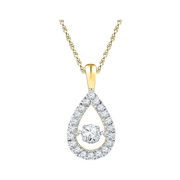 Round Diamond Moving Twinkle Solitaire Teardrop Pendant 3/8 Cttw 10KT Yellow Gold