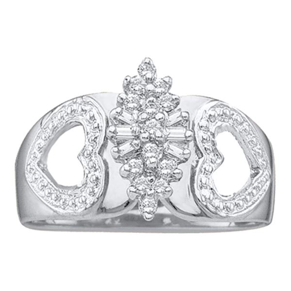 Round Diamond Double Heart Cluster Ring 1/8 Cttw 10KT White Gold